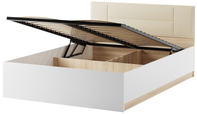 Кровать с подъемным механизмом "Беатрис" (140) Сонома белый глянец